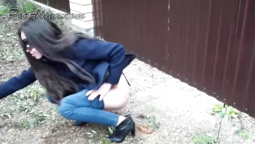 PooAlina - Alina powerful crap in the street in autumn