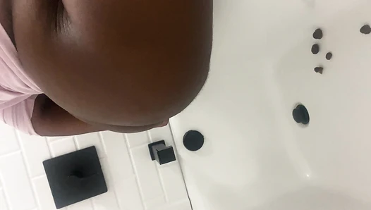 Toilet licking slut, with little poop droplets dropping out of her
