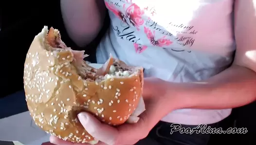 PooAlina - Young Alina eating hamburger and big pooping