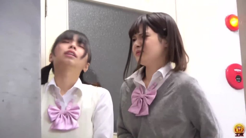 EE-665 03 School girls caught stomachache in front of the toilet door. Diarrhea desperation and fail. VOL. 2