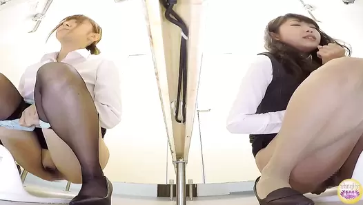 DLSL-181 01 Office ladies pooping in adjoining toilet cabins. Awkward farts and defecations!