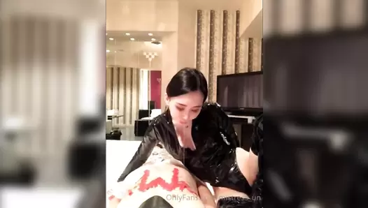 Asian Femdom - Mistress Un forces a bitch to eat gold, play with nipples, boots and abuse