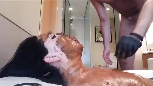 Scat slave pig smoking and eating turds