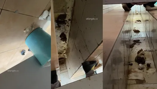 Female hand groove dry toilet candid filming - full screen of feces diarrhea eighth issue 66V